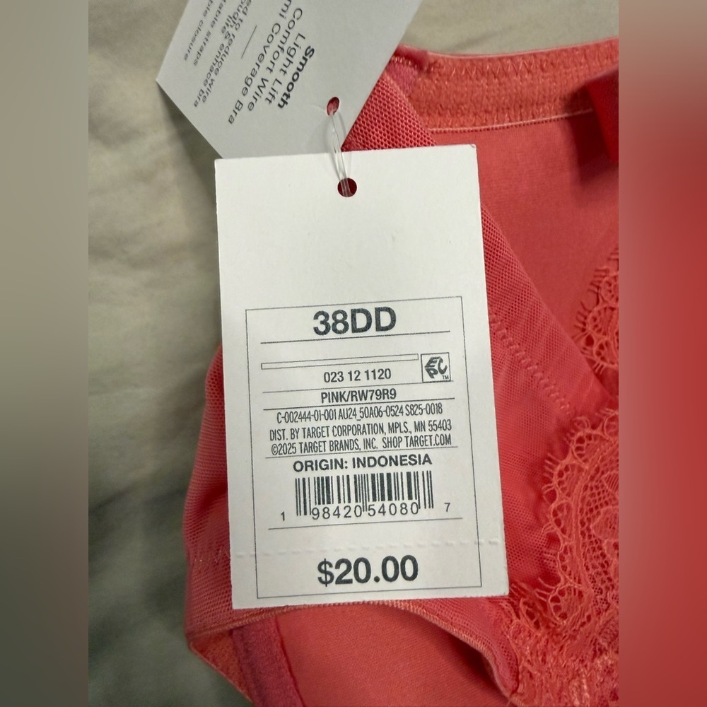 NWT Auden Women’s Pink Demi Coverage Bra - Size 38DD - Picture 5 of 8